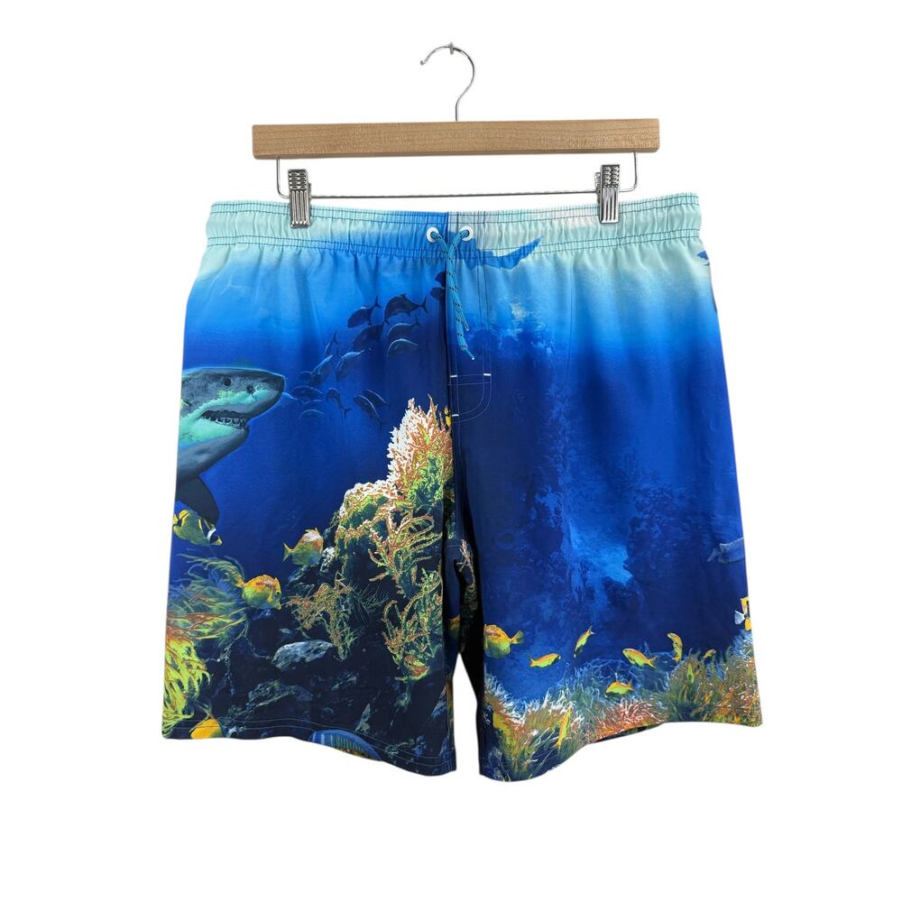 NWT Boys Wonder Nation Blue Lined Shark Fish Swim Trunk XL Beach Vacation Comfy